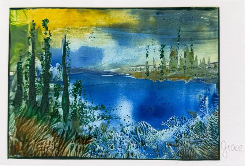 Encaustic-Bild mit Wachsfarben, gemalt von Grace Schumacher